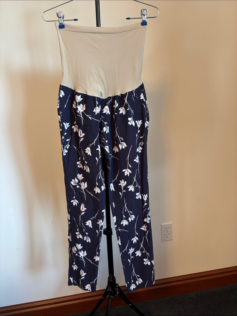 Motherhood Maternity Navy Floral pants with Cream Top